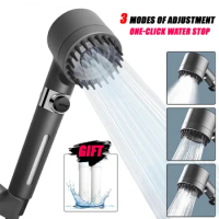 New Black Shower Head 3 Modes Rainfall High Pressure Adjustable Booster Filter with Hose for Bathroom Accessory Sets