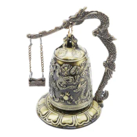 Lock Dragon Carved Buddhist Good Luck Bells Geomantic for Meditation Altar Dragon Carved Buddhist Bell Altar Supplies Metal