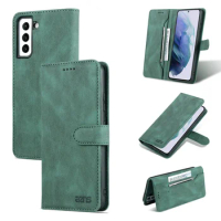 Leather Flip Wallet Case For Samsung Galaxy S22 S22Plus S22Ultra S21 S21FE S21Plus S21Ultra Phone Cover
