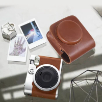 Vintage PU Camera Case Bag Adjustable Shoulder Strap Camera Protective Case with Pocket for Instax Mini 90 Instant Camera