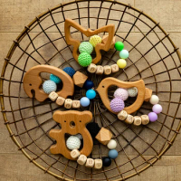 1PC Baby Teething Bracelet Wooden Animal Rodent Olive Oil Koala Pendant Personalised Name Wood Beads For Kid Baby Products Toys