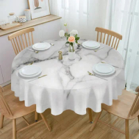 White Marble Crackle Round Tablecloths for Dining Table Waterproof Table Cover for Kitchen Living Room