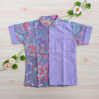 Kemeja Batik Katun Anak / Kemeja Anak Couple / Kemeja Anak Kombinasi / Hem Anak - Ungu Muda