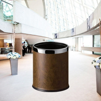 【企隆 圍欄 飯店用品】黃褐色皮圓形雙層桶/C45S-21 資源回收/清潔/整理/垃圾桶/清潔箱