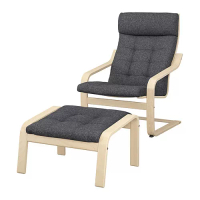 POÄNG 扶手椅及腳凳, 實木貼皮, 樺木/gunnared 深灰色