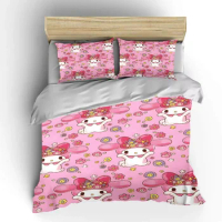 Sanrio My Melody 3pcs Bedding Set Fluffy Cartoon Comforter Cover Soft Kids US Twin King Queen Size Bedding Set Baby Bedclothes