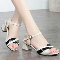 GIÀY SANDALS GÓT VUÔNG PHỐI MÀU DA SẦN GÓT 5CM VIỀN VÀNG quai hậu 5 phân dép kẹp kiểu nữ quai hậu