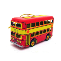 [Best]Adult Collection Retro Wind up toy Metal Tin double-decker bus Pendant Mechanical toy Clockwork toy figures model kid gift