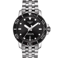 TISSOT 天梭 官方授權Seastar 海星潛水機械錶(T1204071105100)黑