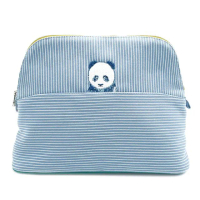 【Hermes 愛馬仕】H103322M 01 熊貓刺繡圖案盥洗包/化妝收納包(矢車菊藍)