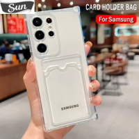 Card Holder Bag Case For Samsung Galaxy S23 S22 S21 S20 Ultra Plus FE Shockproof Clear Cover For Samsung Note 20 Ultra 10 Plus