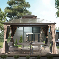 12'x12' Hardtop Gazebo, Permanent Outdoor Gazebo with Polycarbonate Double Roof, Aluminum Gazebo Pavilion