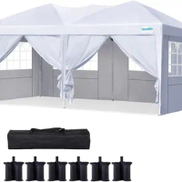10x20 ft Ez Pop up Canopy Tent Instant Shelter Party Tent Outdoor Event Gazebo Waterproof with 6 Sand Bags 100% waterproof