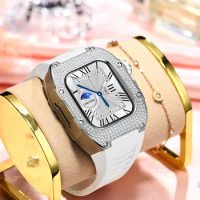 Mod Kit for Apple Watch s9 8 7 41mm Luxury Titanium Diamond Inlaid Accessories Apply to s6/5/4 SE 40mm Case and transparen band