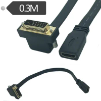 Flat Slim High Speed HDMI- compatible Female to DVI 24+1 Male 90° angle Cable 0.3m