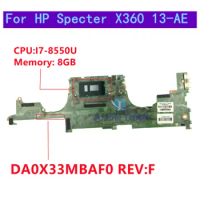 For HP Spectre X360 13-AE 13-AE012DX Laptop Motherboard 8GB RAM I7-8550U 941884-601 941883-601 941882-601 DA0X33MBAF0