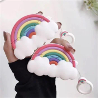 Korean Cute Cartoon Rainbow Protective Case For Airpods Pro Soft Silicone With Buckle Ring Headphone Case For Airpods 1 2 Cover