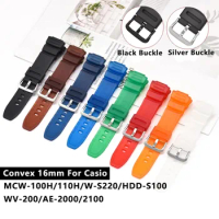 Convex 16mm TPU Watch Strap for Casio MCW-100H W-S220 HDD-S100 Resin Straps Sportwatch Bracelets Watchband Men Replace Wristband