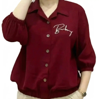 Baju Atasan Blouse Wanita Tifany Bordir Crinkle Airflow Jumbo Kancing Busui Karet Panjang Oversize D