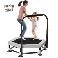 47 Inch Kids Mini Trampoline Portable &amp; Foldable Fitness Jumping Trampoline Indoor Adult Fitness Jumping Mat Steel Construction