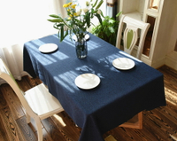 北歐輕奢加粗纖維深藍色餐桌布 (100*160cm) 長方形家用純色棉麻簡約餐桌巾