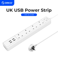 ORICO 8-In-1 Power Strip Extension Cord Dengan 4 Port USB & 4 Soket AC UK Plug Untuk Pejabat Rumah(O