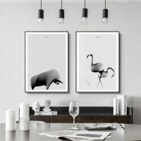 抽象玄關裝飾畫黑白動物客廳餐廳藝術畫現代簡約大氣掛畫豎版壁畫