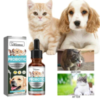Pet probiotic drops relieve discomfort in cats, dogs, and bad breath. Pet care solution