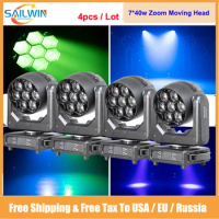 Freeshipping By Train 4Pcs/Lot Factory CE Aura Powerful Beam 7X40W RGBW 4IN1 LED Zoom Moving Head Light For Stage Theatre TV