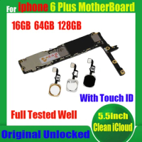 For iphone 6 plus Motherboard with/no Touch ID,100% Original unlocked for iphone 6plus Mainboard with Free iCloud,16GB 64GB 128G