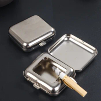 Fashion Pocket Ashtray With Lids Portable Stainless Steel Ash Tray Bar Hotel Home Mini Ashtray for Smoking Outdoor Travel