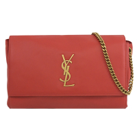 YSL Saint Laurent KATE金屬LOGO小羊皮/麂皮翻蓋斜背包(紅)