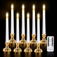 11 inch Long Realistic Plastic Flameless LED Taper Candles with Yellow Flickering Light Battery Operated With Remote Candles
