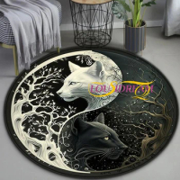 Yin Yang Tai Chi Eight Trigrams Tiger Wolf Peacock Round Carpet Living Room Decoration Floor Mats For Home Bedroom Anti-Slip