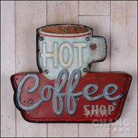 LOFT 美式鄉村工業風 復古 HOT COFFEE 熱咖啡 LED壁掛 掛飾 Z005