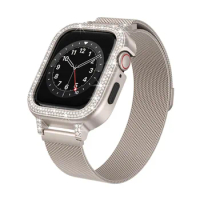 Kit Diamond Alloy Mod Case Mesh Braided Magnetic Metal Loop for Apple Watch Band 44mm 41mm 45mm Bracelet Cover 9 8 7 6 SE Strap