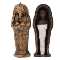 Ancient Egyptian Statue Coffin With Mummy Figurine Resin Craft Art Decor Collectible Home Decor Miniature Craft Collectibles