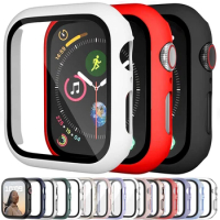 Glass+Cover For Apple Watch case 8 7 6 SE 5 4 iWatch Accessorie Screen Protector Apple Watch 44mm 40mm 41mm 45mm 42mm 38mm Case