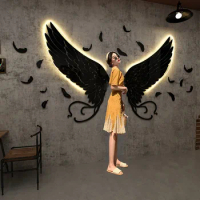 Angel wing background wall sticker Mirror acrylic self-adhesive wall stickers with Decorative lights party wall decoration