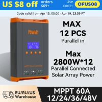 PowMr MPPT 60A Solar Charge Controller Parallel Connected Solar Array Solar Controlle For 12V 24V 36V 48V Battery System