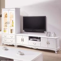 Boden-艾莉雅8.7尺法式歐風白色L型電視櫃組合(展示櫃+長櫃)-261x44x182cm