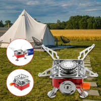 Portable Camping Stove Stainless Steel Foldable Square Cooking Stove Combustor Cooker with Storage Bag Gas Furnace
