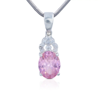UC Jewelry Liontin Perak 925 Oval Elegan dengan Batu White Cubic Zircon, Pink, Aqua Blue, Emerald, R