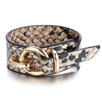 【RJNewYork】咖啡蛇紋歐美中性寬版皮繩手環(棕色)