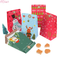 5/10pcs Kraft paper Christmas Gift Bags Xmas Gift Candy Packing Bag Snowflake Santa Claus Paper Bags For New Year Gift Wrapping