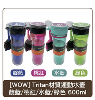 美國 WOW GEAR Tritan材質運動水壺 靛藍/桃紅/水藍/綠色 運動水壺 水壺 600ml