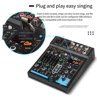 All-in-One Audio Interface DJ Mixer with Microphone, Monitor Earphone, Audio Mixer With Sound card for Laptop/Phone, Podcasting