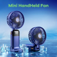 Portable Handheld Fan with Phone Stand - 4.5W Rechargeable USB Mini Table Fan, 5-Speed Wind, Real-Time LED Display, Foldable Des