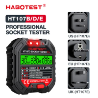 HT107 Socket Tester Pro Voltage Test RCD 5/30mA Socket Detector UK EU US Plug Ground Zero Line Plug Polarity Phase Check
