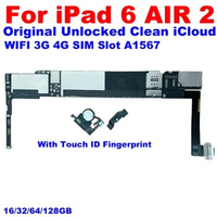 A1567 Motherboard For ipad 6 Air 2 mainboard Logic board NO iCloud with touch id Wifi cellular 16gb 32gb 64gb 128gb with iOS